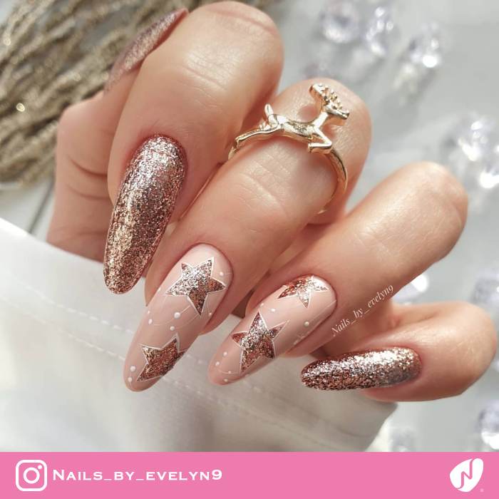 Almond Nails with Glitter Stars